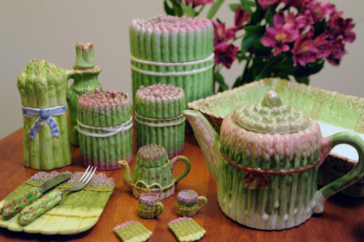 collection of asparagus themed ceramic tea set